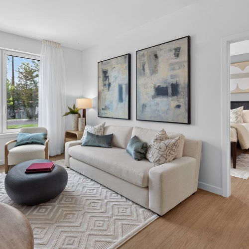 a living room with a couch and a coffee table