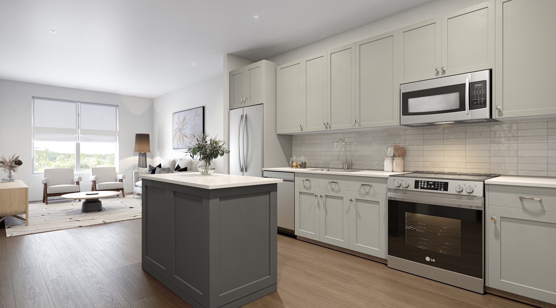 a kitchen with an island