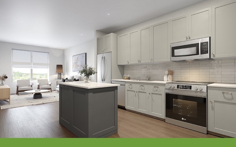 a kitchen with white cabinets